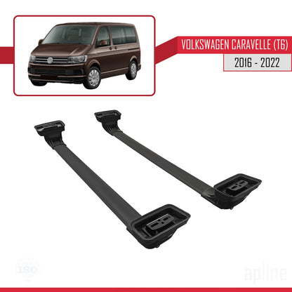 Compatible with Volkswagen Caravelle (T6) 2016-2022 ACE-3 Car Roof Rack Cross Bar Black Aluminium 2 Bars