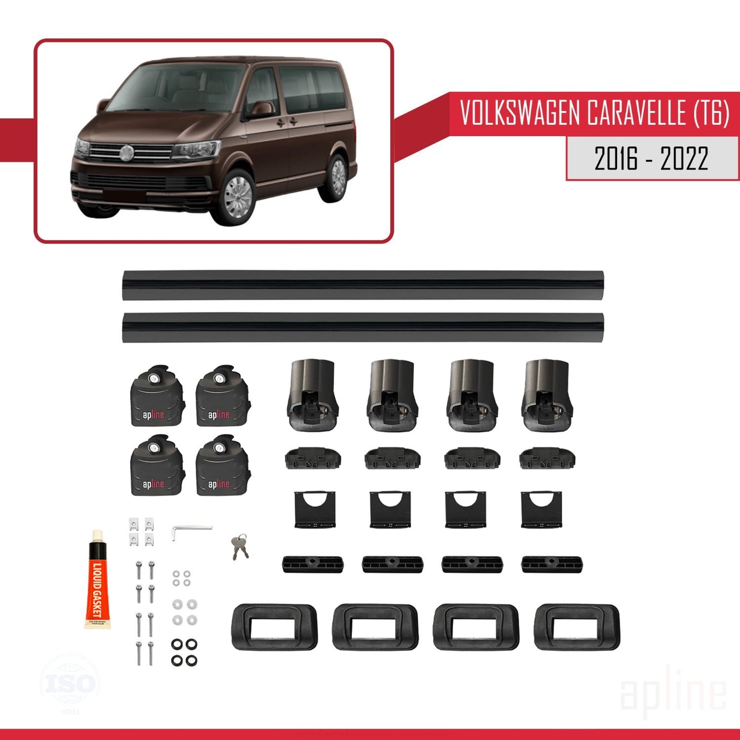 Compatible with Volkswagen Caravelle (T6) 2016-2022 ACE-3 Car Roof Rack Cross Bar Black Aluminium 2 Bars