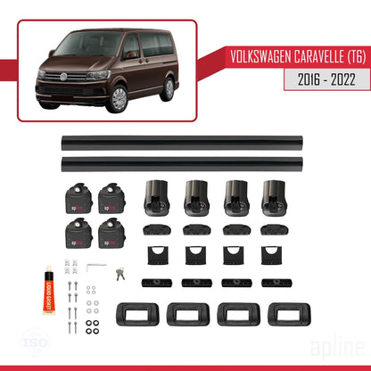 Compatible with Volkswagen Caravelle (T6) 2016-2022 ACE-3 Car Roof Rack Cross Bar Black Aluminium 2 Bars