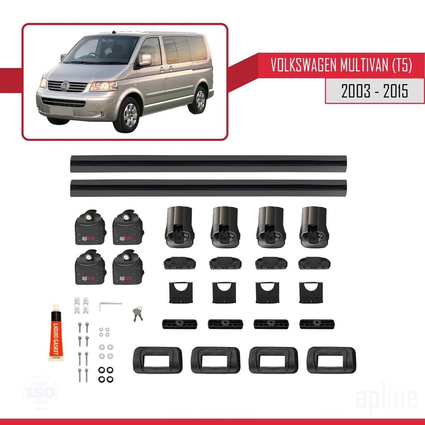 Compatible with Volkswagen Multivan (T5) 2003-2015 ACE-3 Car Roof Rack Cross Bar Black Aluminium 2 Bars