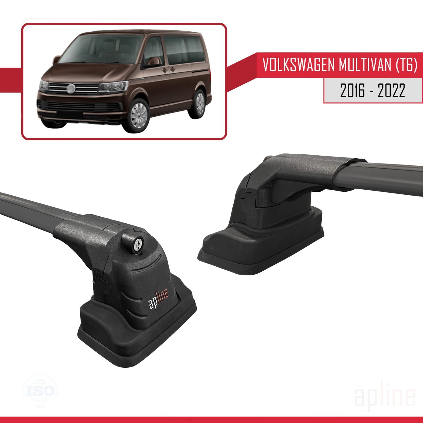 Compatible with Volkswagen Multivan (T6) 2016-2022 ACE-3 Car Roof Rack Cross Bar Black Aluminium 2 Bars