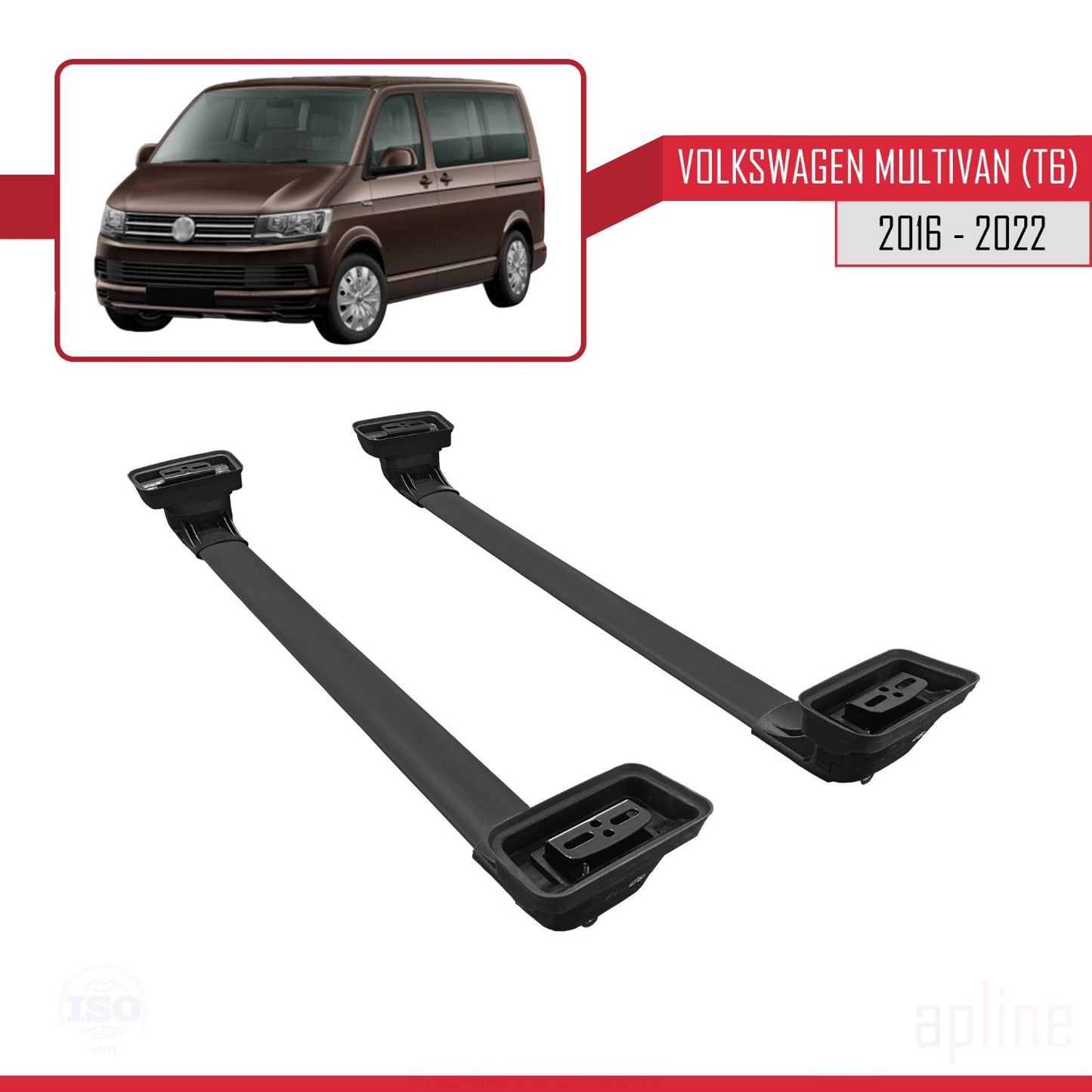 Compatible with Volkswagen Multivan (T6) 2016-2022 ACE-3 Car Roof Rack Cross Bar Black Aluminium 2 Bars