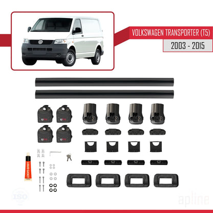 Compatible with Volkswagen Transporter (T5) 2003-2015 ACE-3 Car Roof Rack Cross Bar Black Aluminium 2 Bars