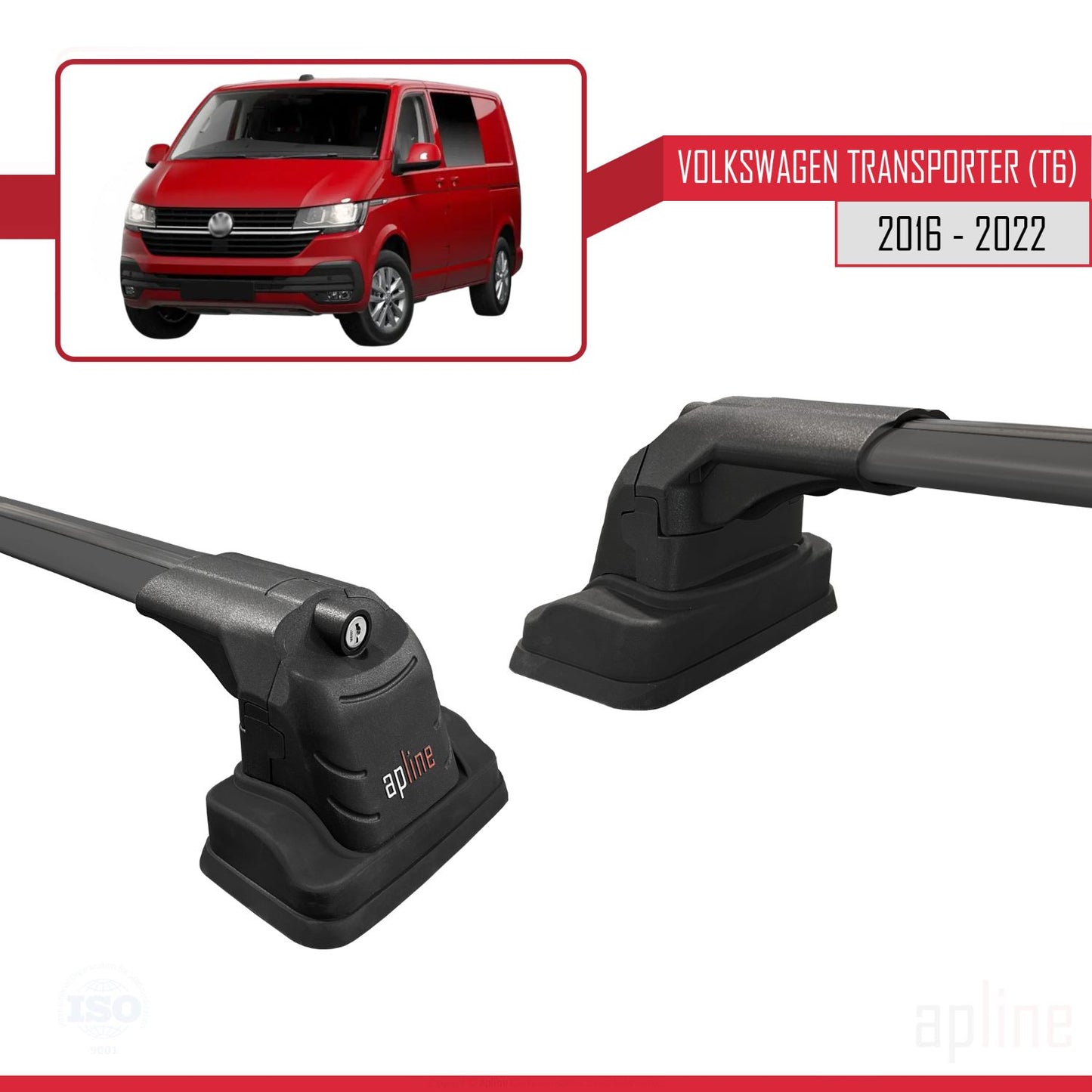 Compatible with Volkswagen Transporter (T6) 2016-2022 ACE-3 Car Roof Rack Cross Bar Black Aluminium 2 Bars