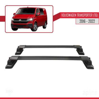 Compatible with Volkswagen Transporter (T6) 2016-2022 ACE-3 Car Roof Rack Cross Bar Black Aluminium 2 Bars