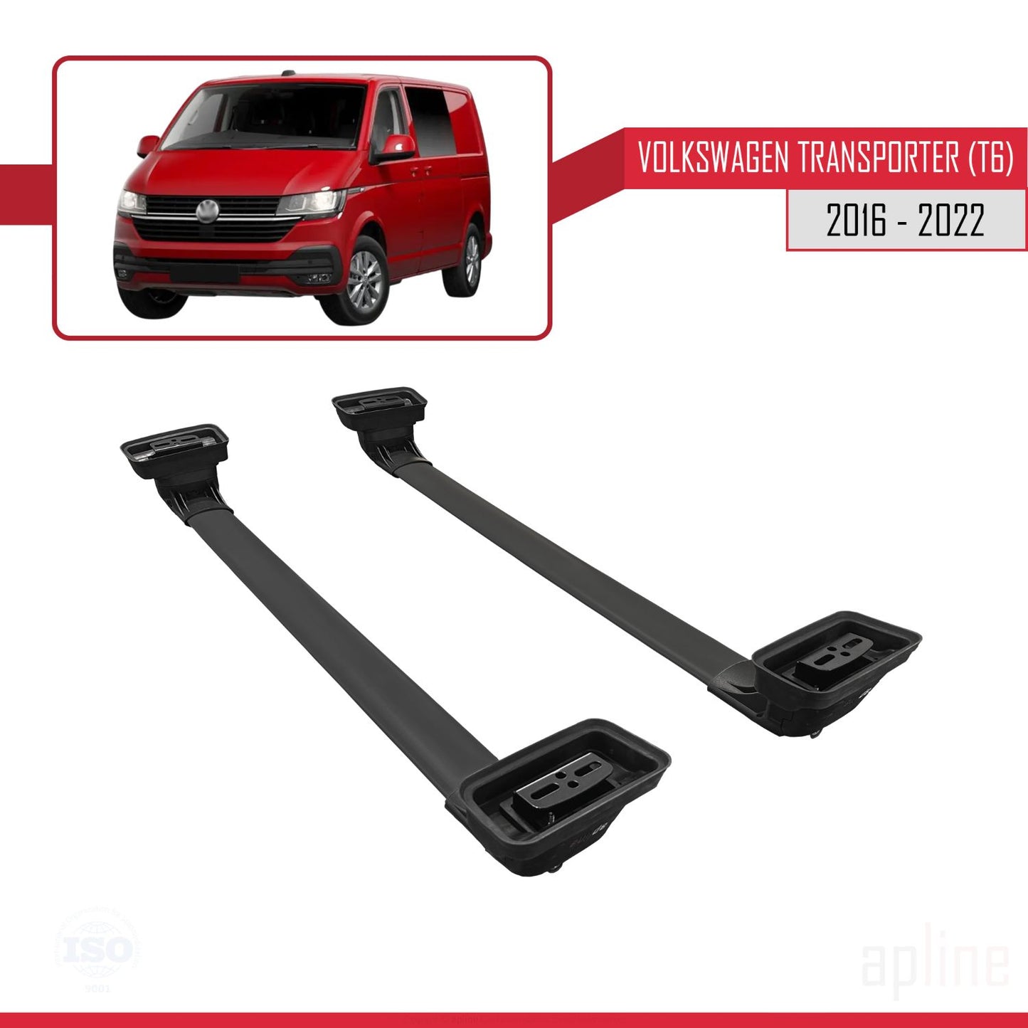 Compatible with Volkswagen Transporter (T6) 2016-2022 ACE-3 Car Roof Rack Cross Bar Black Aluminium 2 Bars