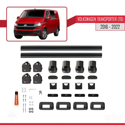 Compatible with Volkswagen Transporter (T6) 2016-2022 ACE-3 Car Roof Rack Cross Bar Black Aluminium 2 Bars