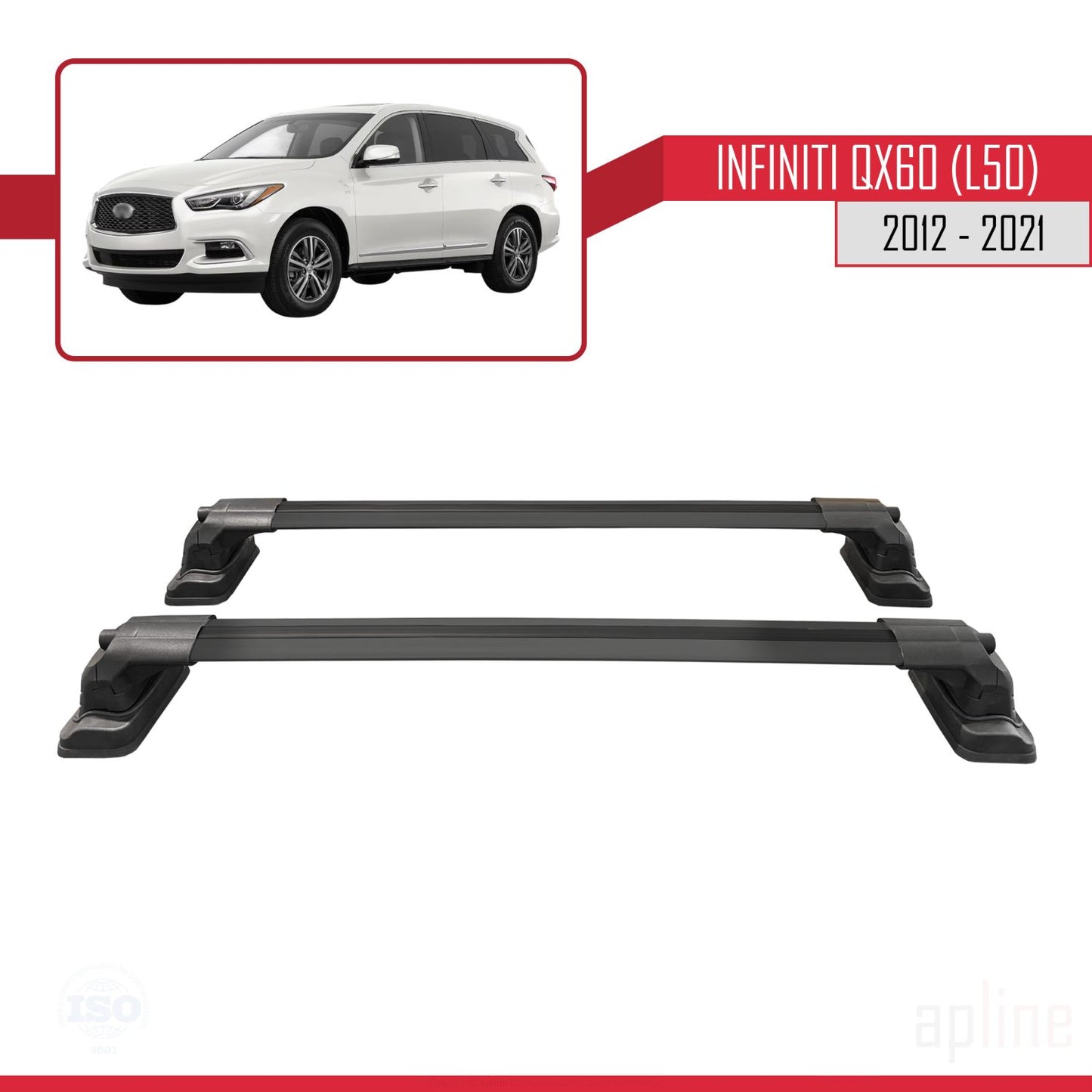 Compatible with Infiniti QX60 (L50) 2012-2021 ACE-3 Car Roof Rack Cross Bar Black Aluminium 2 Bars
