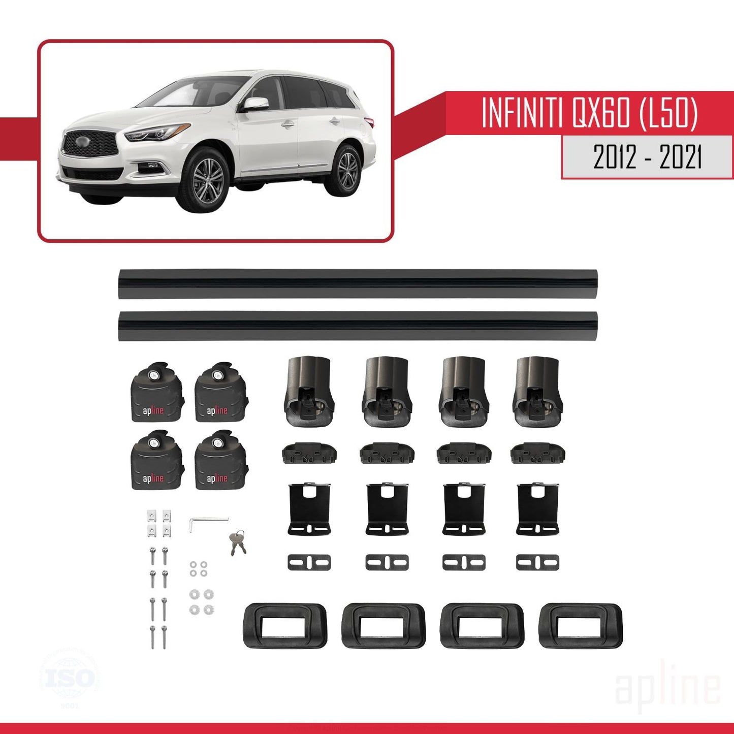 Compatible with Infiniti QX60 (L50) 2012-2021 ACE-3 Car Roof Rack Cross Bar Black Aluminium 2 Bars