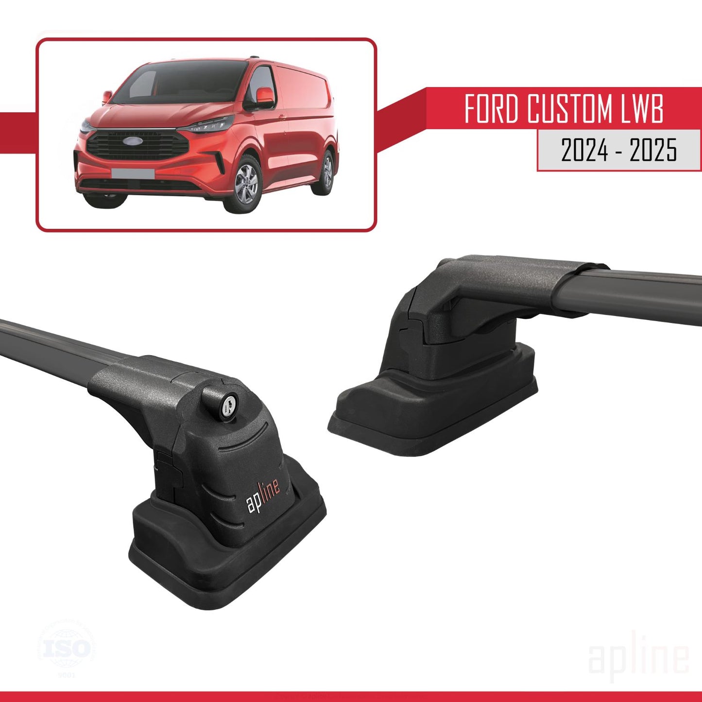 Compatible with Ford Custom 2024-2025 ACE-3 Car Roof Rack Cross Bar Black Aluminium 2 Bars