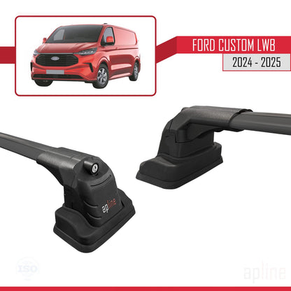 Compatible with Ford Custom 2024-2025 ACE-3 Car Roof Rack Cross Bar Black Aluminium 2 Bars