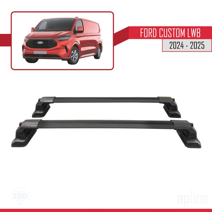 Compatible with Ford Custom 2024-2025 ACE-3 Car Roof Rack Cross Bar Black Aluminium 2 Bars