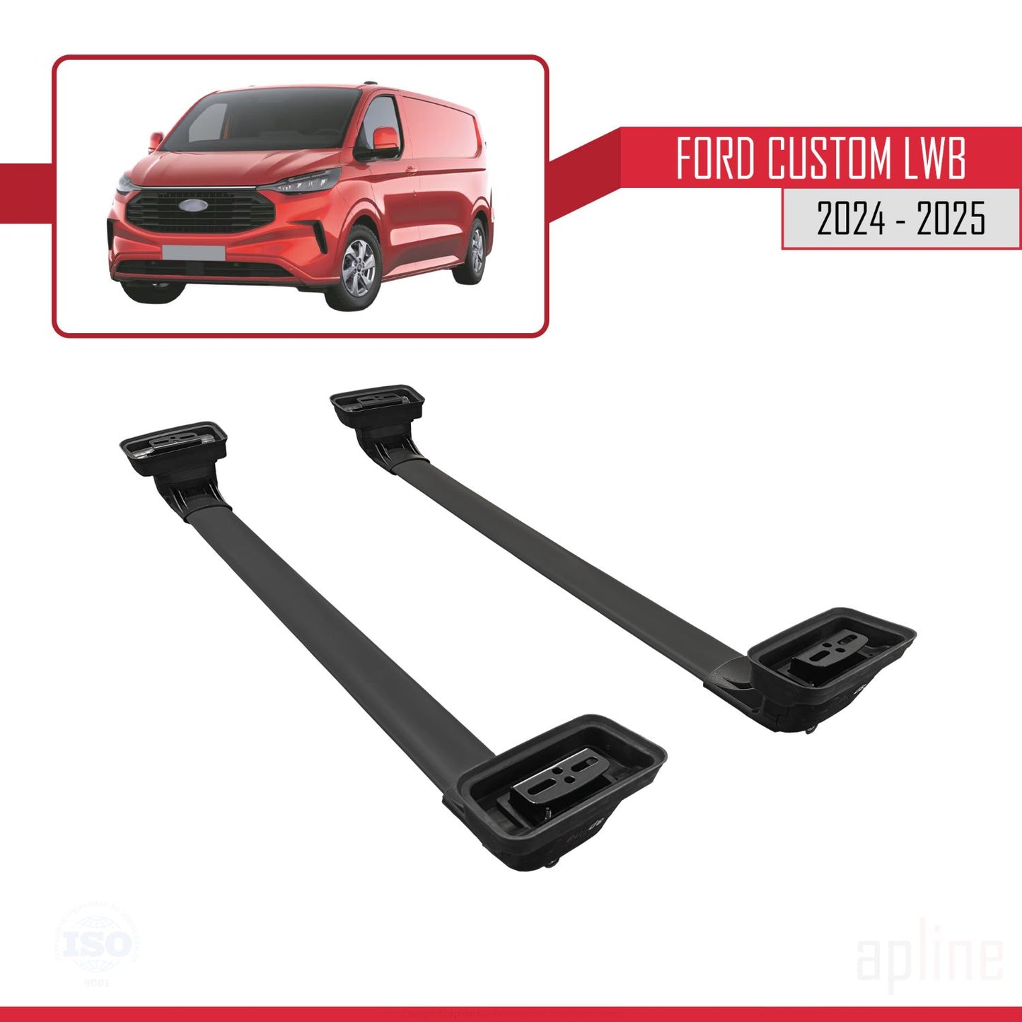 Compatible with Ford Custom 2024-2025 ACE-3 Car Roof Rack Cross Bar Black Aluminium 2 Bars