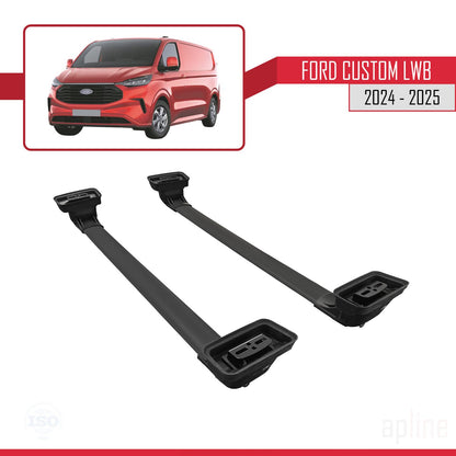 Compatible with Ford Custom 2024-2025 ACE-3 Car Roof Rack Cross Bar Black Aluminium 2 Bars