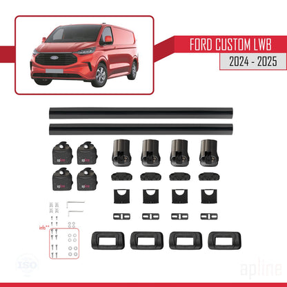 Compatible with Ford Custom 2024-2025 ACE-3 Car Roof Rack Cross Bar Black Aluminium 2 Bars