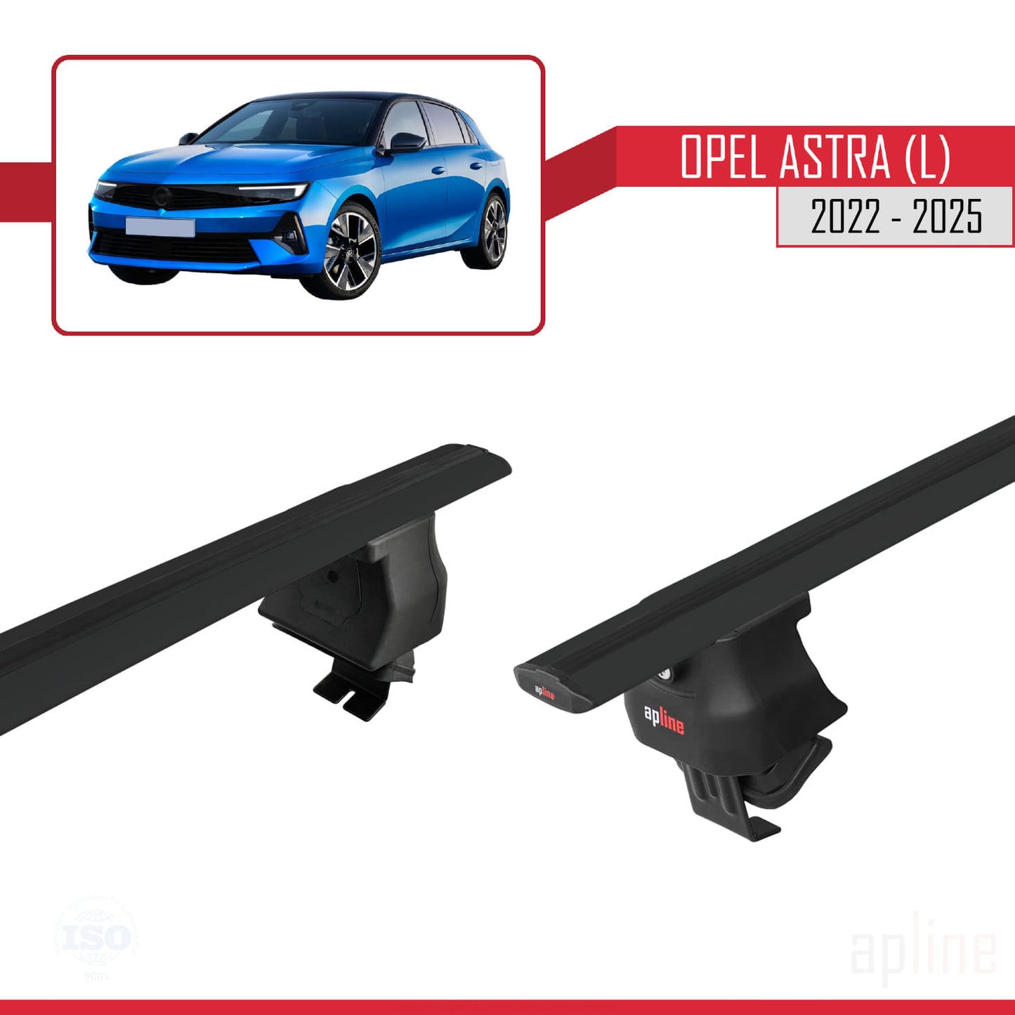 Compatible with Opel Astra L (C02) 2022-2025 ACE-4 Car Roof Rack Cross Bar Black Aluminium 2 Bars