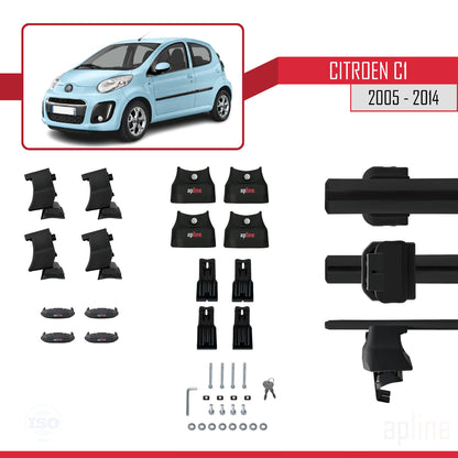 Compatible with Citroen C1 2005-2014 ACE-4 Car Roof Rack Cross Bar Black Aluminium 2 Bars