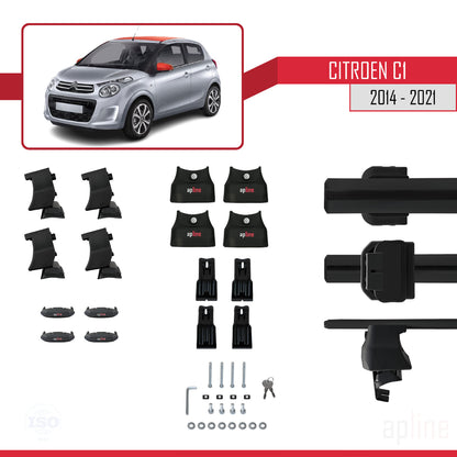 Compatible with Citroen C1 (AB40) 2014-2021 ACE-4 Car Roof Rack Cross Bar Black Aluminium 2 Bars