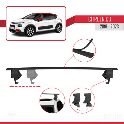 Compatible with Citroen C3 III (SX/SY) 2016-2023 ACE-4 Car Roof Rack Cross Bar Black Aluminium 2 Bars