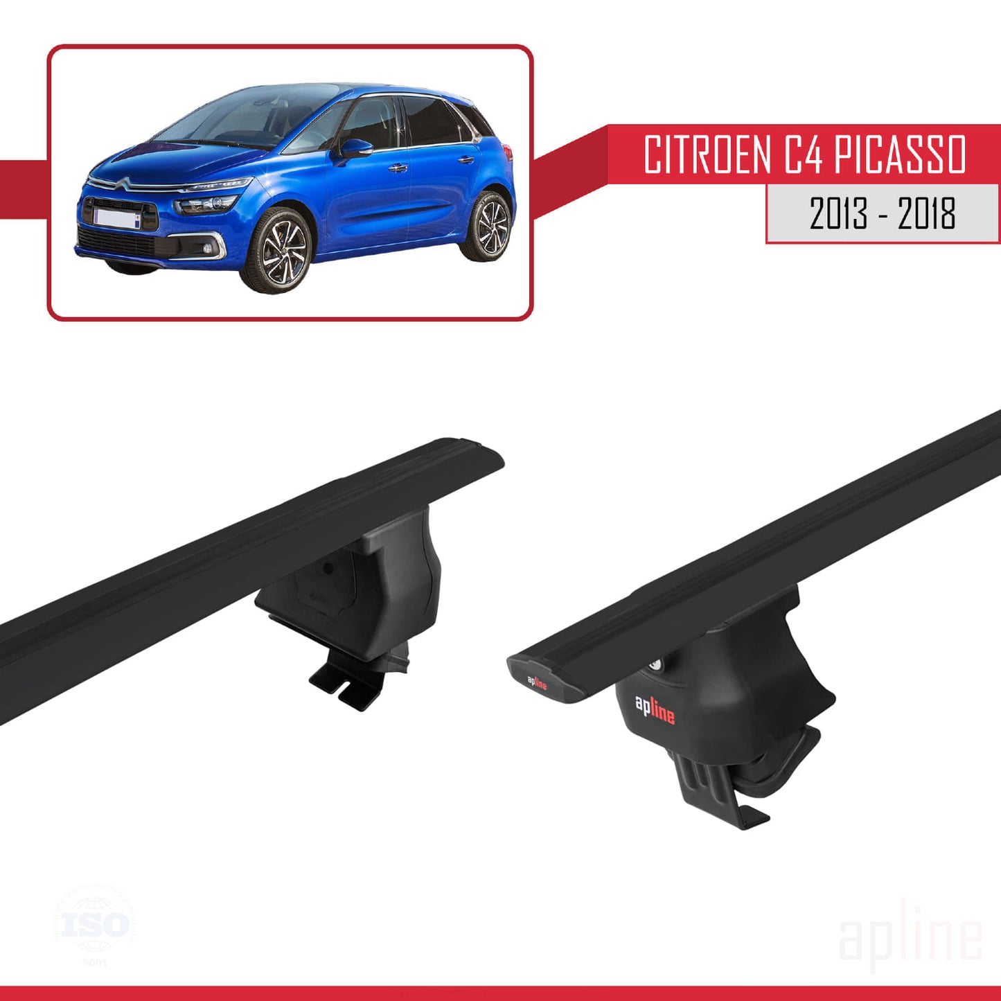 Compatible with Citroen C4 Picasso 2 2013-2018 ACE-4 Car Roof Rack Cross Bar Black Aluminium 2 Bars