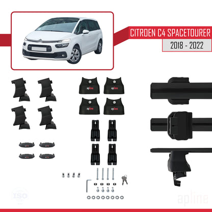 Compatible with Citroen C4 Spacetourer 2018-2022 ACE-4 Car Roof Rack Cross Bar Black Aluminium 2 Bars