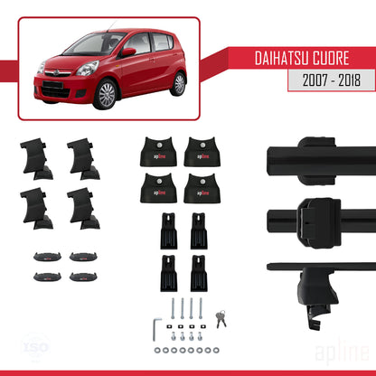 Compatible with Daihatsu Cuore 2007-2018 ACE-4 Car Roof Rack Cross Bar Black Aluminium 2 Bars