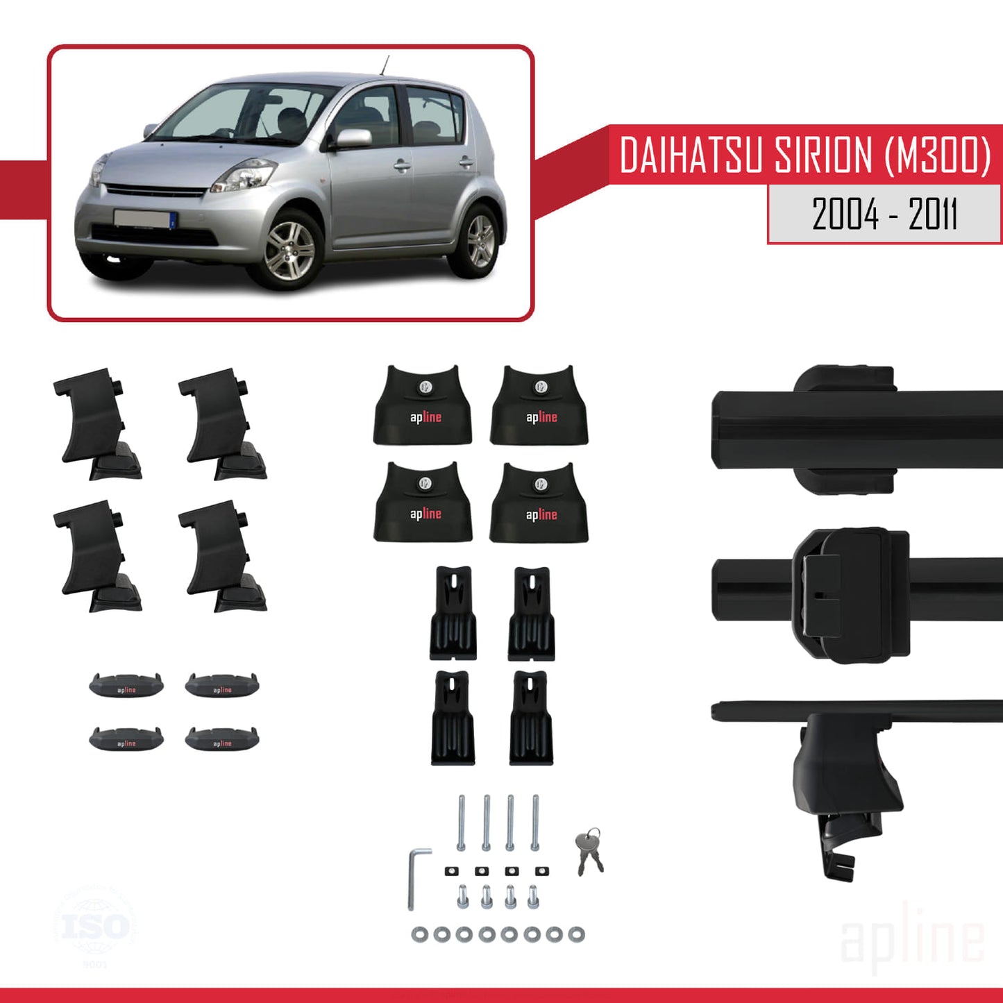 Compatible with Daihatsu Sirion (M300) 2004-2011 ACE-4 Car Roof Rack Cross Bar Black Aluminium 2 Bars