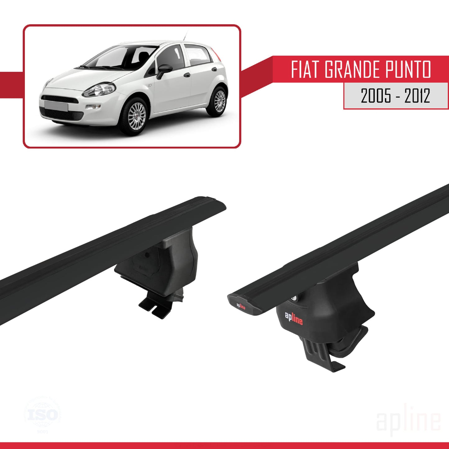 Compatible with Fiat Grande Punto (199) 2005-2012 ACE-4 Car Roof Rack Cross Bar Black Aluminium 2 Bars