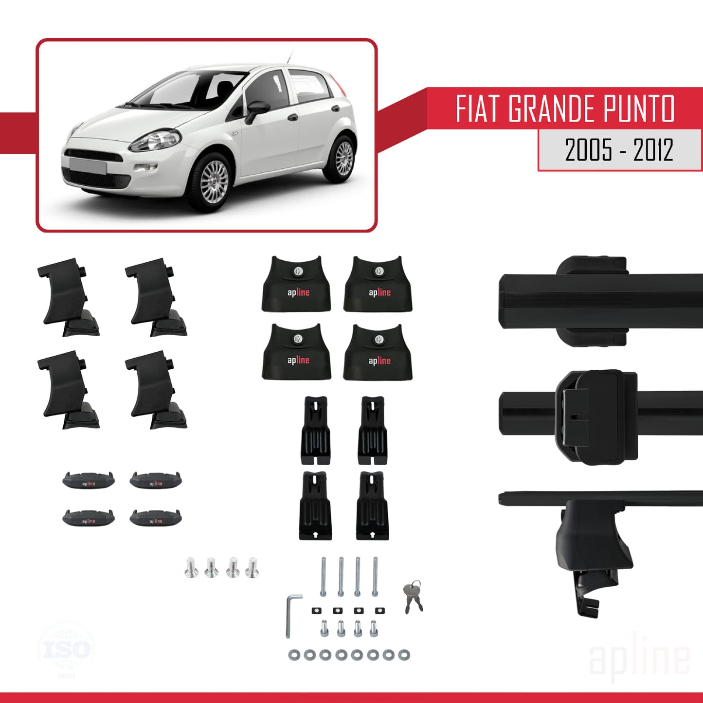 Compatible with Fiat Grande Punto (199) 2005-2012 ACE-4 Car Roof Rack Cross Bar Black Aluminium 2 Bars