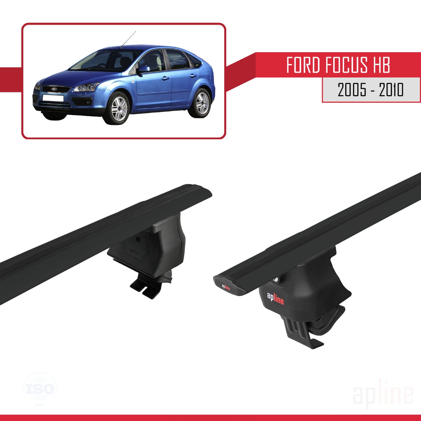 Compatible with Ford Focus 2 (C307) HB 2005-2010 ACE-4 Car Roof Rack Cross Bar Black Aluminium 2 Bars