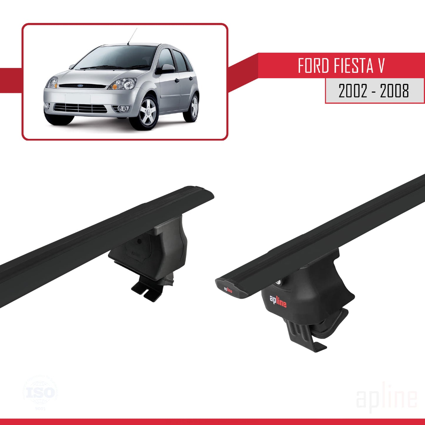Compatible with Ford Fiesta 5 2002-2008 ACE-4 Car Roof Rack Cross Bar Black Aluminium 2 Bars