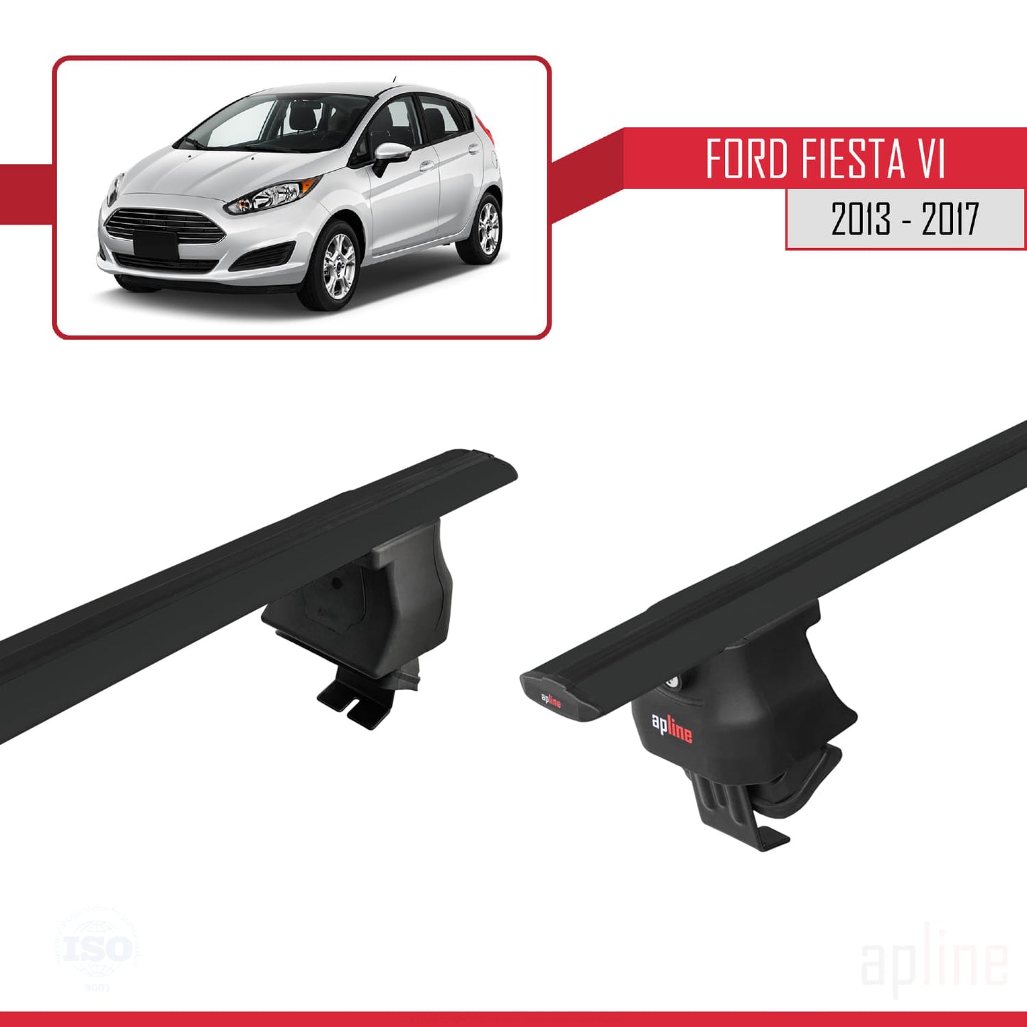 Compatible with Ford Fiesta 6 Post-Facelift 2013-2017 ACE-4 Car Roof Rack Cross Bar Black Aluminium 2 Bars