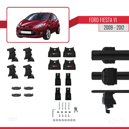 Compatible with Ford Fiesta 6 Pre-Facelift 2009-2012 ACE-4 Car Roof Rack Cross Bar Black Aluminium 2 Bars