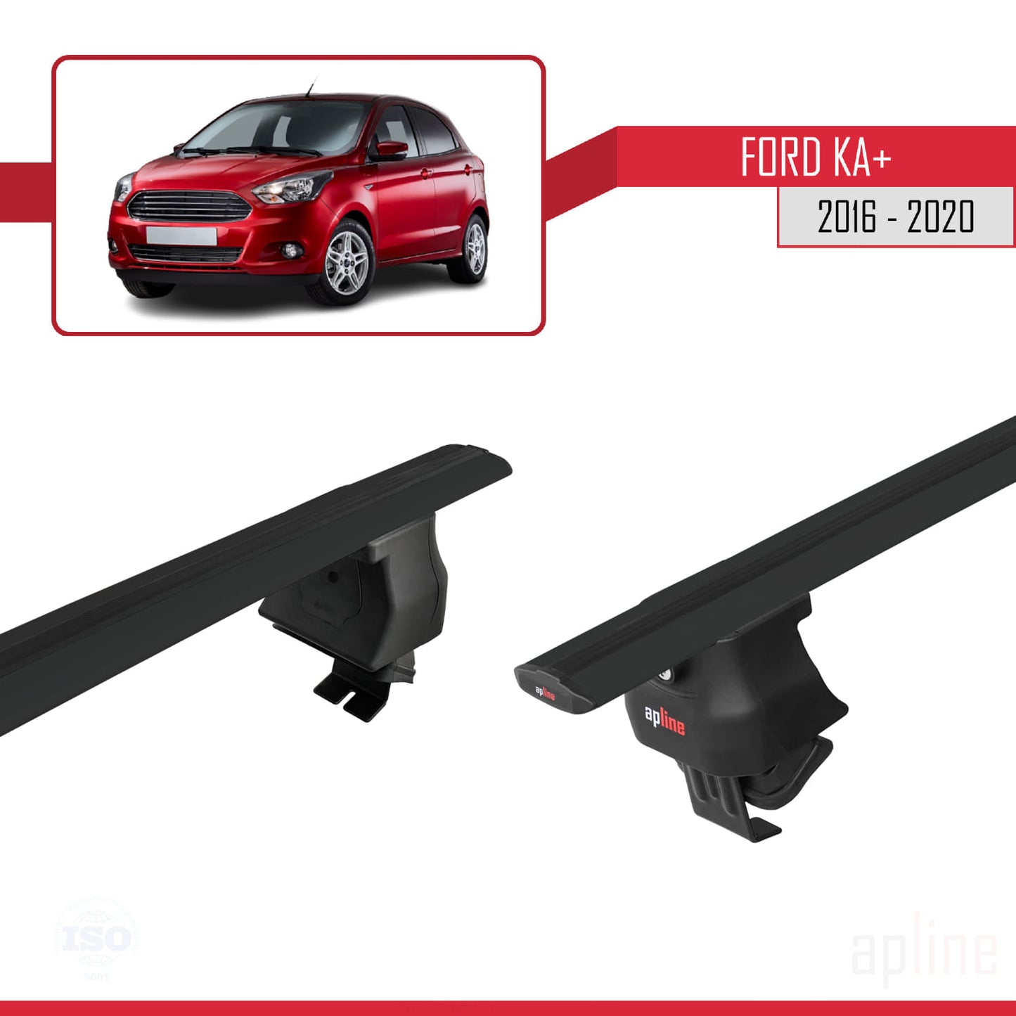 Compatible with Ford Ka+ 2016-2020 ACE-4 Car Roof Rack Cross Bar Black Aluminium 2 Bars