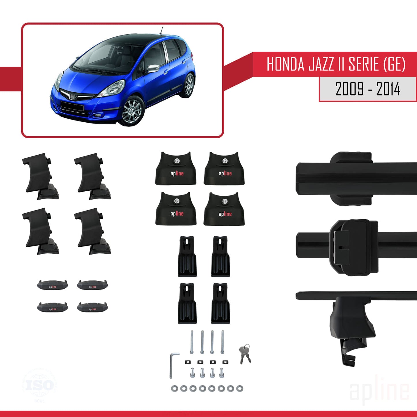 Compatible with Honda Jazz 2 (GE) 2009-2014 ACE-4 Car Roof Rack Cross Bar Black Aluminium 2 Bars