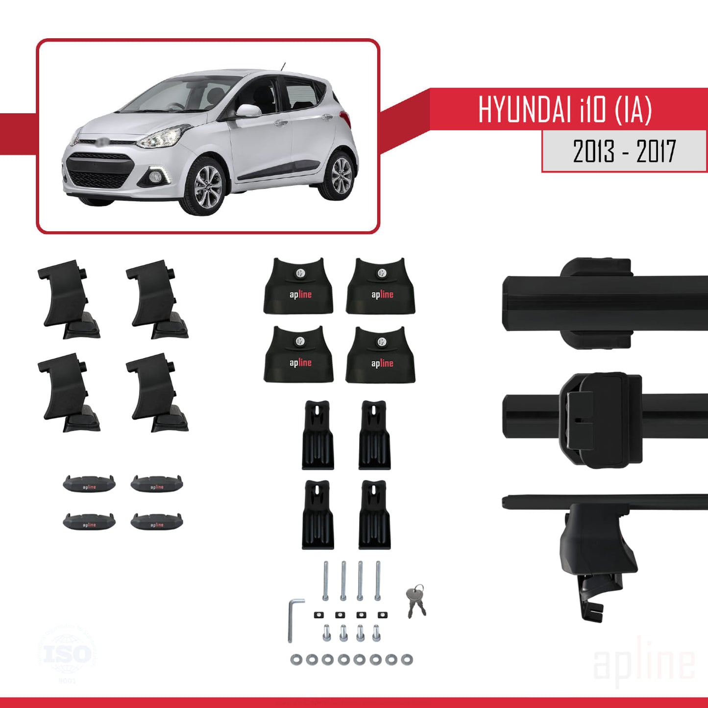 Compatible with Hyundai i10 II (IA) Pre-Facelift 2013-2017 ACE-4 Car Roof Rack Cross Bar Black Aluminium 2 Bars