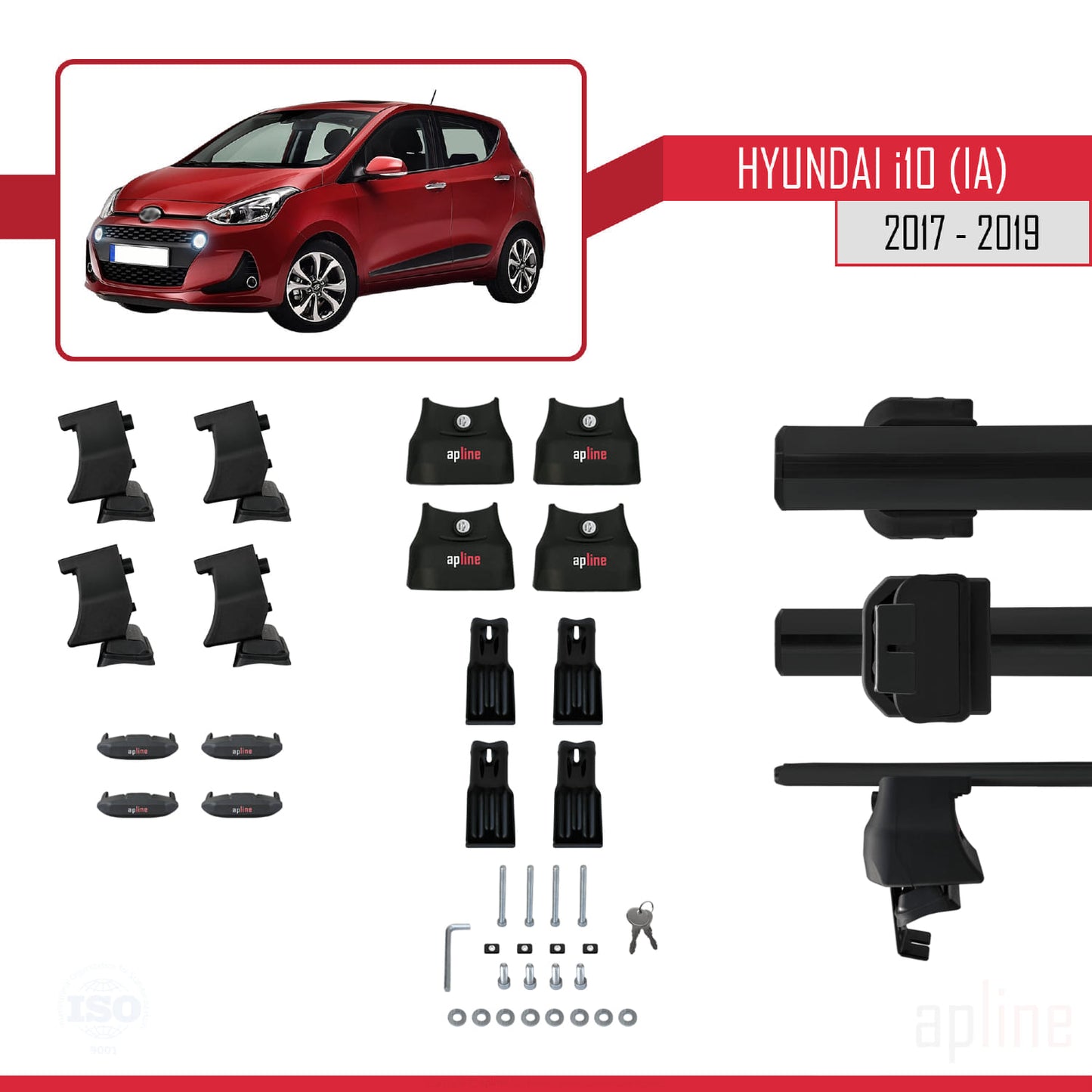 Compatible with Hyundai i10 II (IA) Post-Facelift 2017-2019 ACE-4 Car Roof Rack Cross Bar Black Aluminium 2 Bars