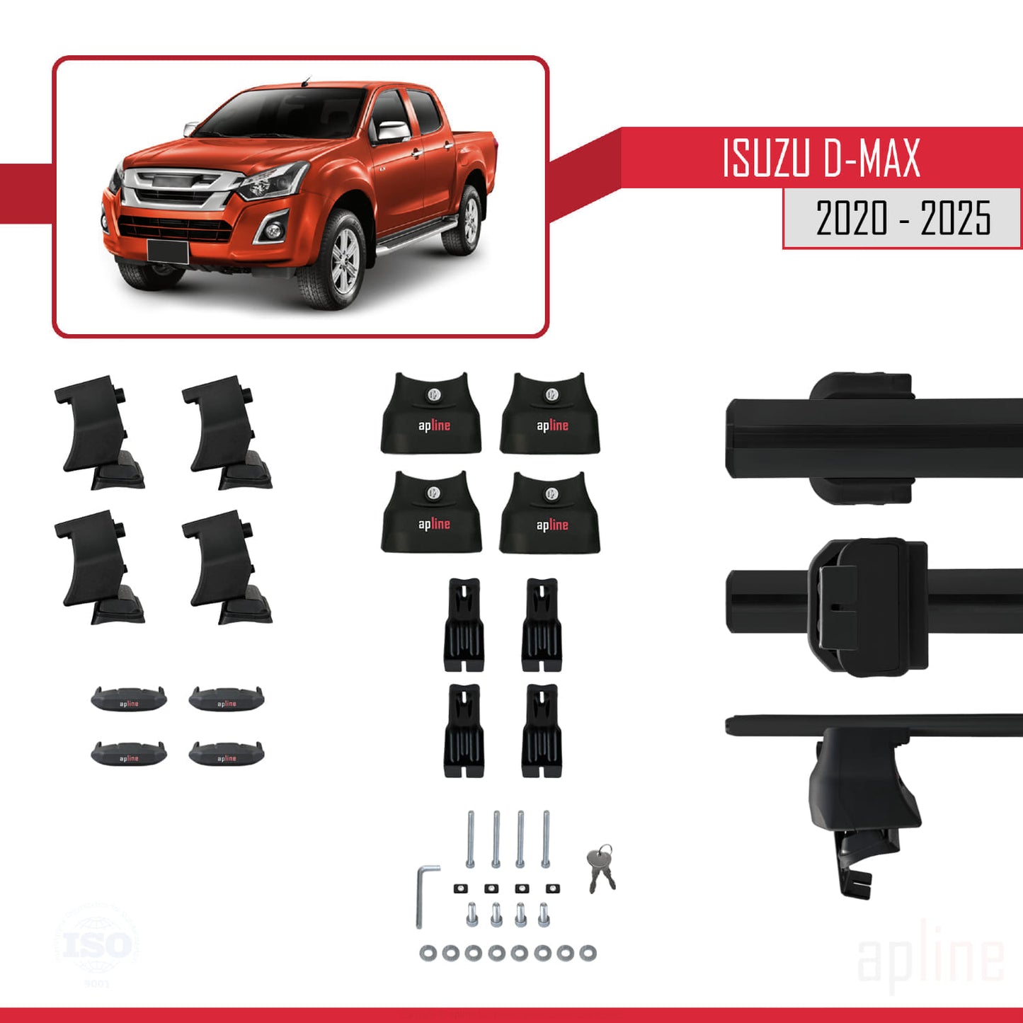 Compatible with Isuzu D-Max 3 (RG01) 2020-2025 ACE-4 Car Roof Rack Cross Bar Black Aluminium 2 Bars