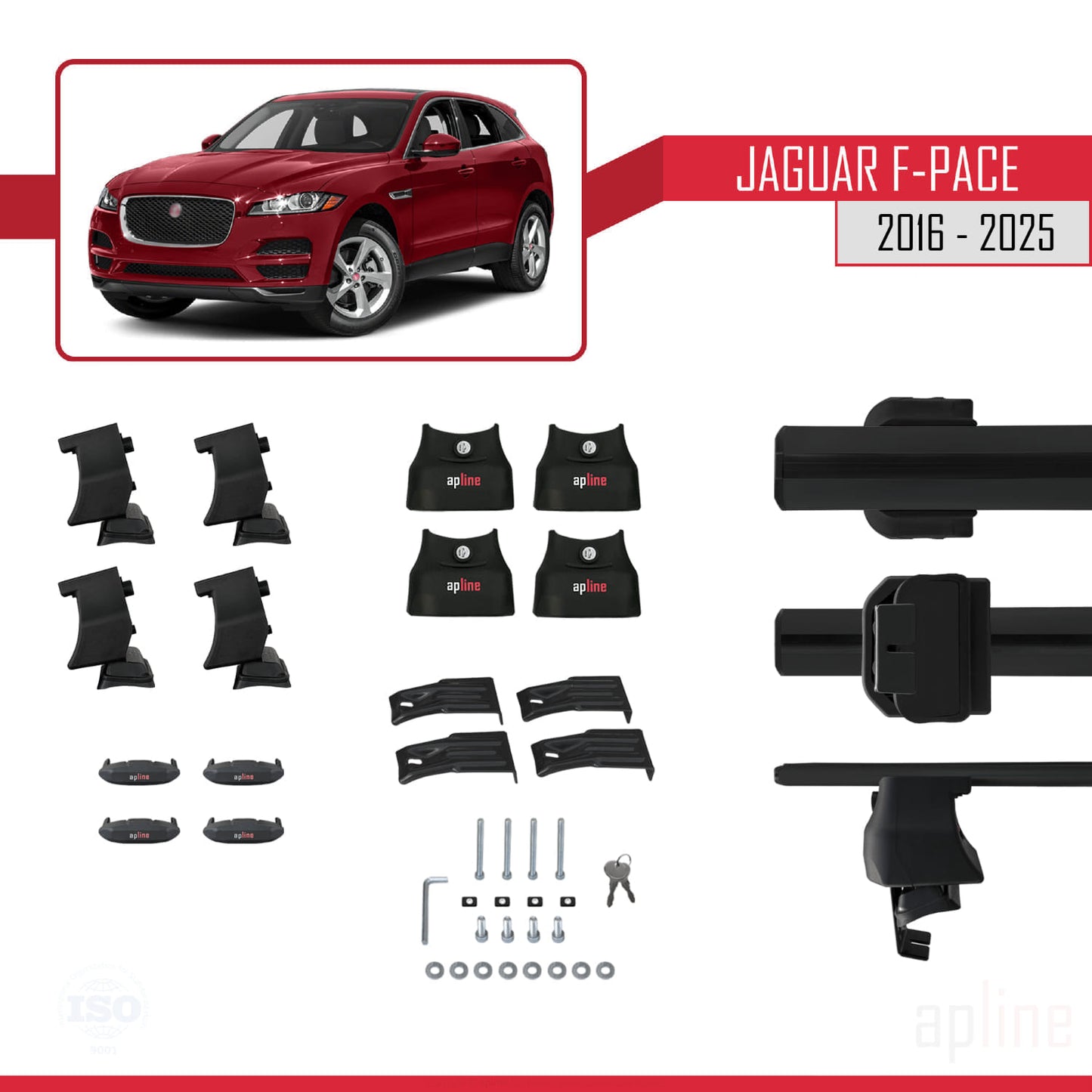 Compatible with Jaguar F-Pace (X761) 2016-2025 ACE-4 Car Roof Rack Cross Bar Black Aluminium 2 Bars