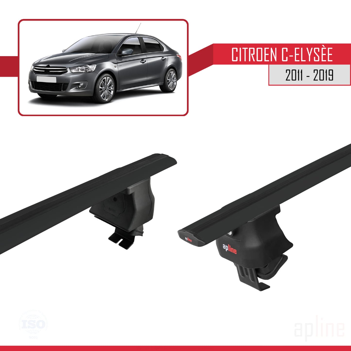 Compatible with Citroen C-Elysee 2011-2019 ACE-4 Car Roof Rack Cross Bar Black Aluminium 2 Bars