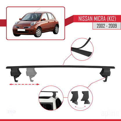 Compatible with Nissan Micra 3 (K12) 2002-2009 ACE-4 Car Roof Rack Cross Bar Black Aluminium 2 Bars