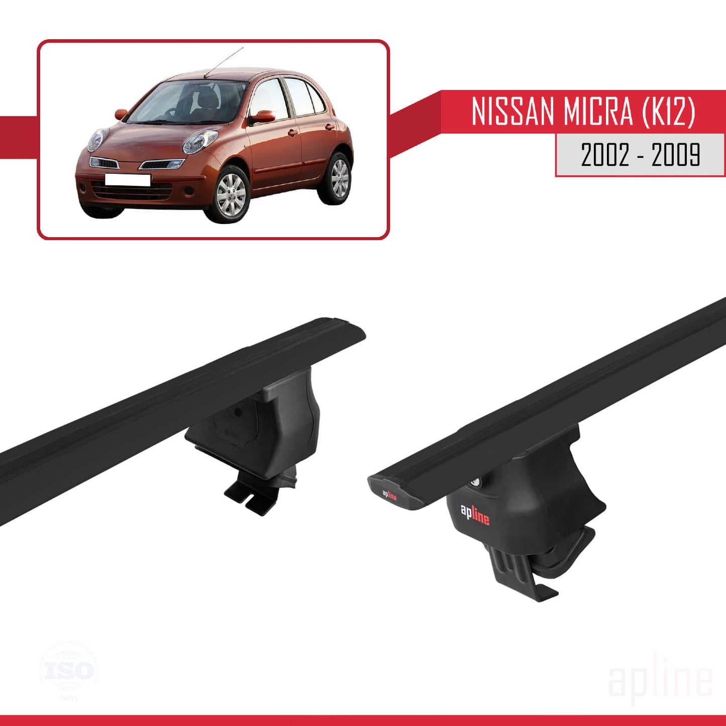 Compatible with Nissan Micra 3 (K12) 2002-2009 ACE-4 Car Roof Rack Cross Bar Black Aluminium 2 Bars
