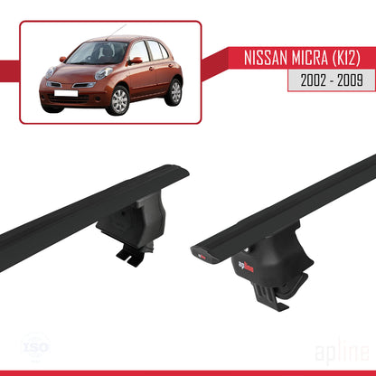 Compatible with Nissan Micra 3 (K12) 2002-2009 ACE-4 Car Roof Rack Cross Bar Black Aluminium 2 Bars