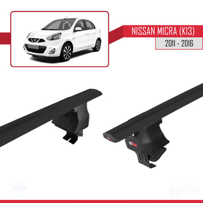 Compatible with Nissan Micra 4 (K14) 2011-2016 ACE-4 Car Roof Rack Cross Bar Black Aluminium 2 Bars