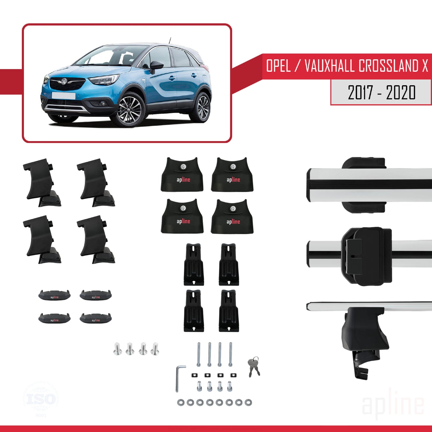 Compatible with Opel/Vauxhall Crossland X 2017-2020 ACE-4 Car Roof Rack Cross Bar Black Aluminium 2 Bars