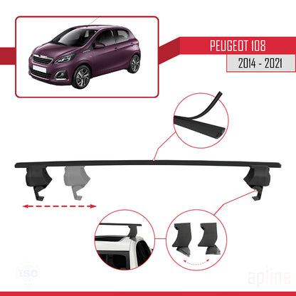 Compatible with Peugeot 108 2014-2021 ACE-4 Car Roof Rack Cross Bar Black Aluminium 2 Bars