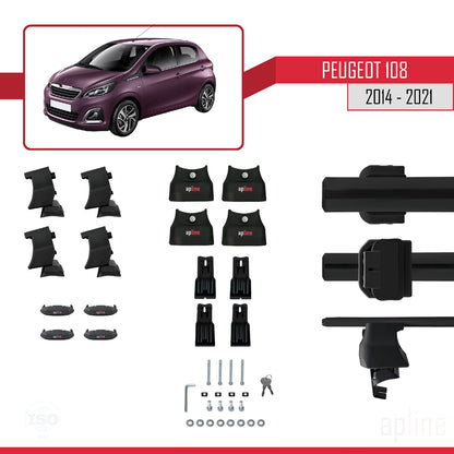 Compatible with Peugeot 108 2014-2021 ACE-4 Car Roof Rack Cross Bar Black Aluminium 2 Bars