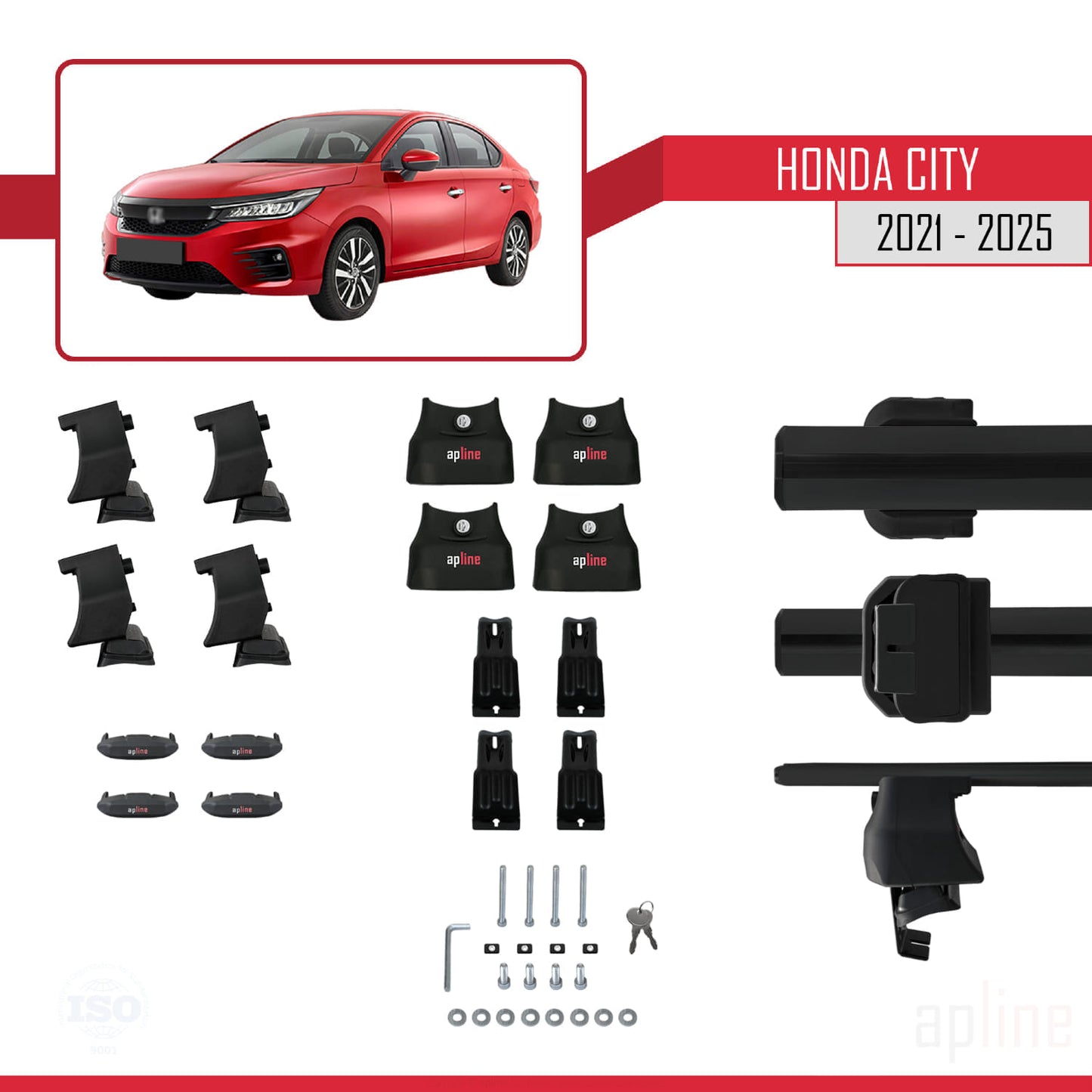 Compatible with Honda City 2021-2025 ACE-4 Car Roof Rack Cross Bar Black Aluminium 2 Bars