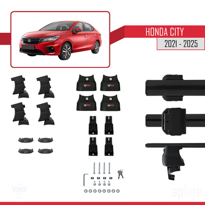 Compatible with Honda City 2021-2025 ACE-4 Car Roof Rack Cross Bar Black Aluminium 2 Bars