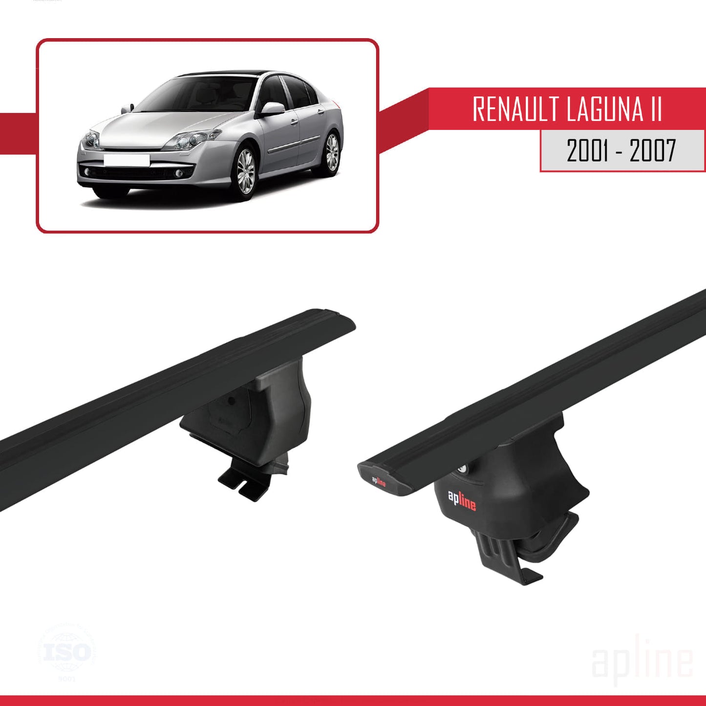 Compatible with Renault Laguna 2 (X74) 2001-2007 ACE-4 Car Roof Rack Cross Bar Black Aluminium 2 Bars